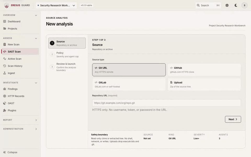 Source analysis in Workbench with repository and upload inputs